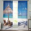 Seaside Scenery White Sand Beach Ocean Tulle Window Treatment Sheer Curtains for Living Room the Bedroom Curtains Decoration