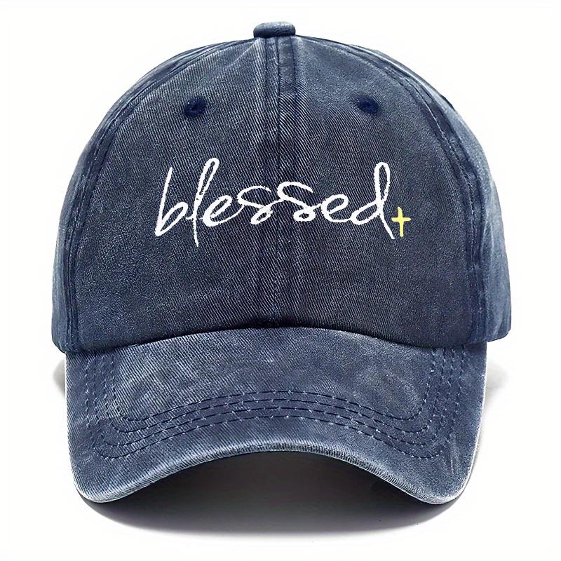 Blessed Embroidered Washed Baseball Cap  Adjustable Dad Hat with Curved Brim for Fishing Outdoor Activities  Casual Wear