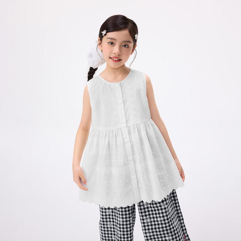Girls' Embroidered Sleeveless Lace-Trim Top
