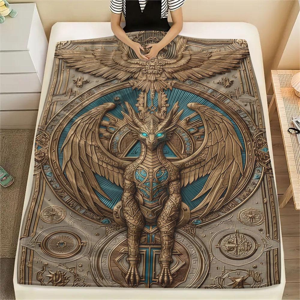 1Pc Retromythical animal Print Flannel Blanket, High quality Comfortable for All Seasons, Home Decor, Warmth and Comfort, Perfect for Christmas Gifts