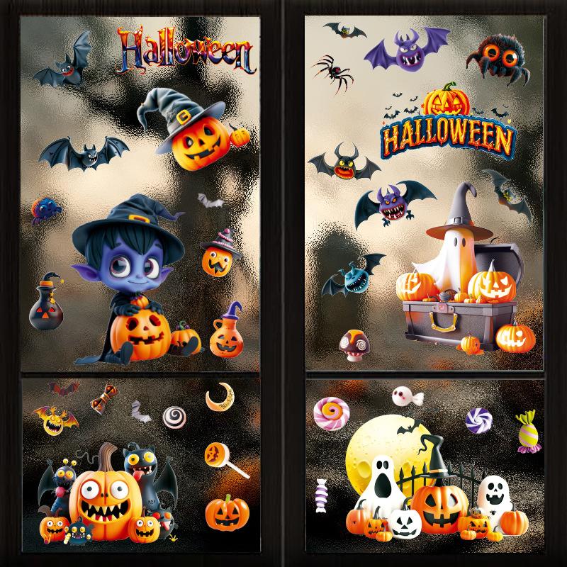 Halloween Cartoon Ghost Pumpkin Bat Home Atmosphere Decoration Glass Window Static Window Stickers