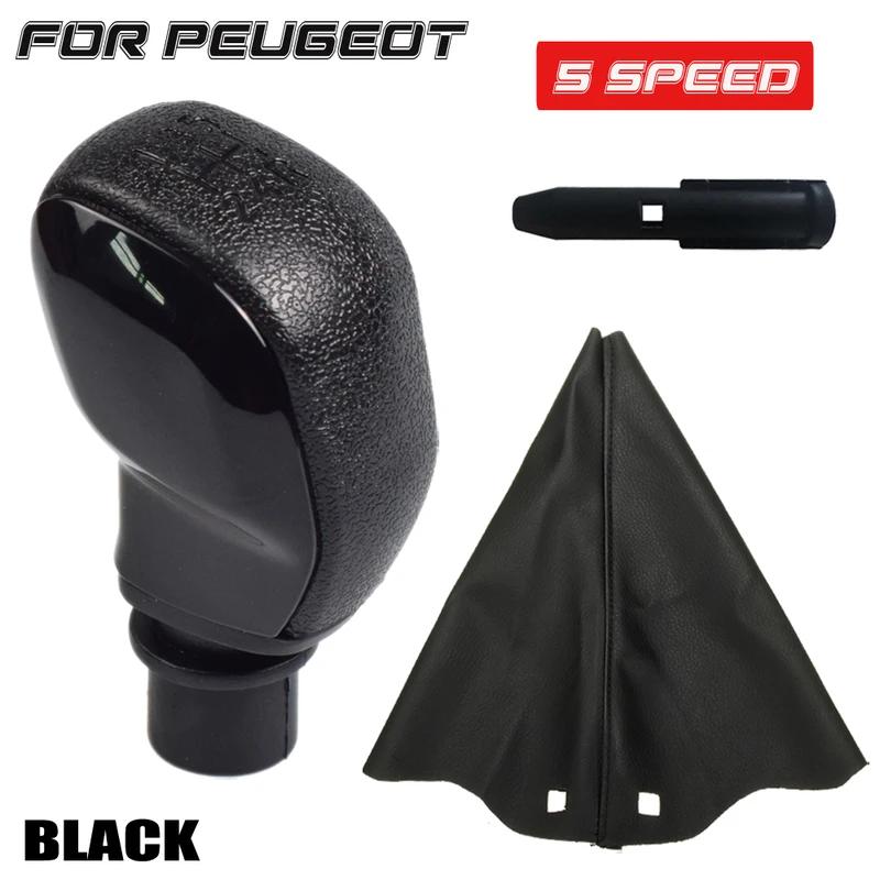 Black New ABS Car Gear Shift Knob With Leather Gaiter Cover For Peugeot 106 206 306 406 107 207 307 407 301 308 2008