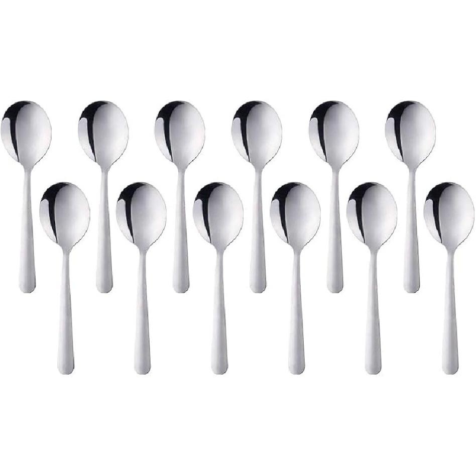 Bouillon Round Spoon 12 Pieces Stainless Steel Soup Spoons, BUY&USE 5.9-Inch Gold Color Dinenrware серебряный