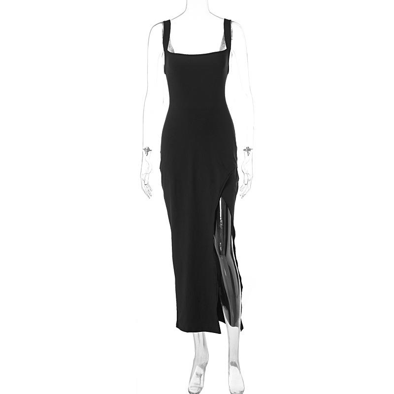 New slim temperament sexy sleeveless halter suspender split hip wrap women's dress