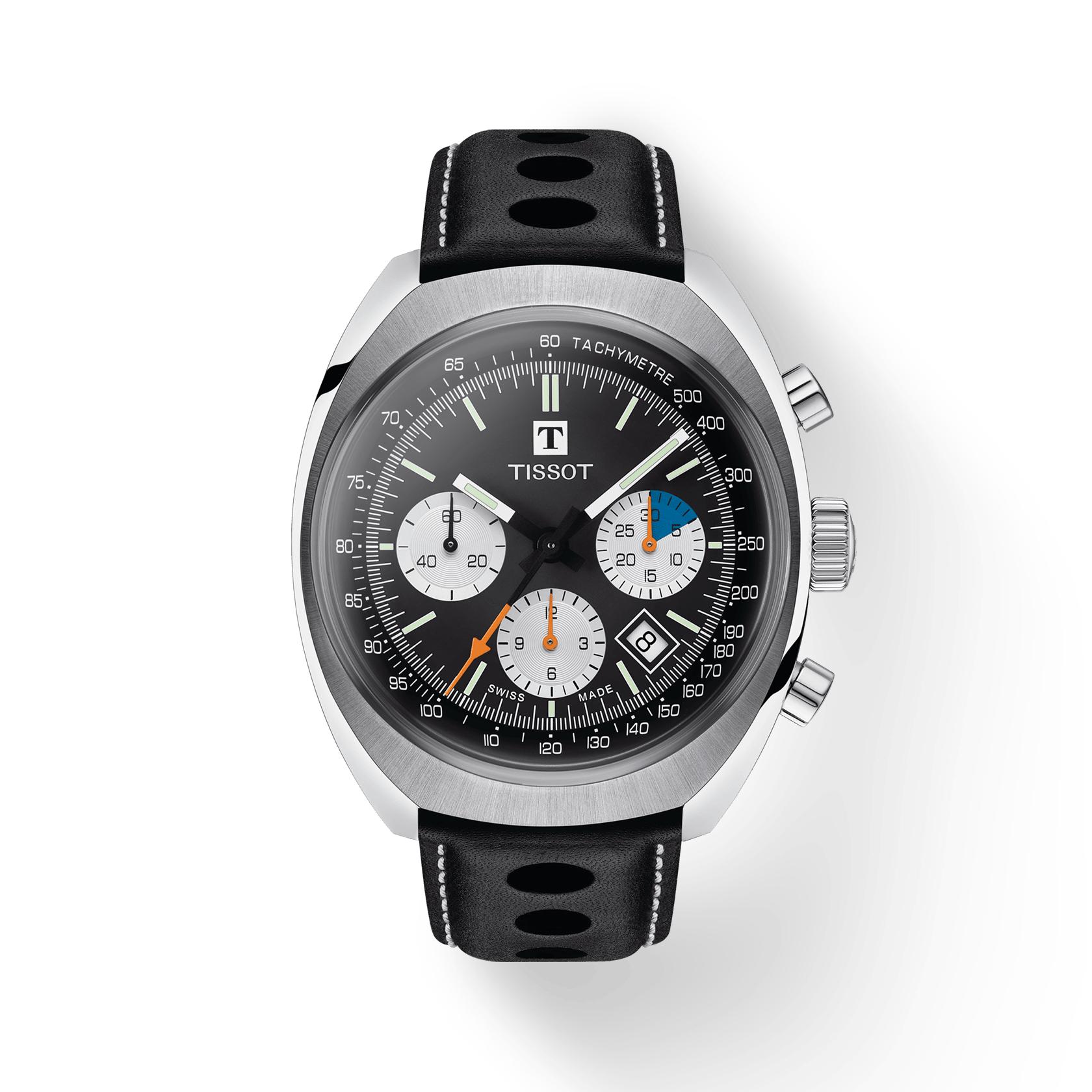 

Чоловічий модний годинник Tissot зі шкіряним ремінцем та чорним циферблатом T124.427.16.051.00 чорний