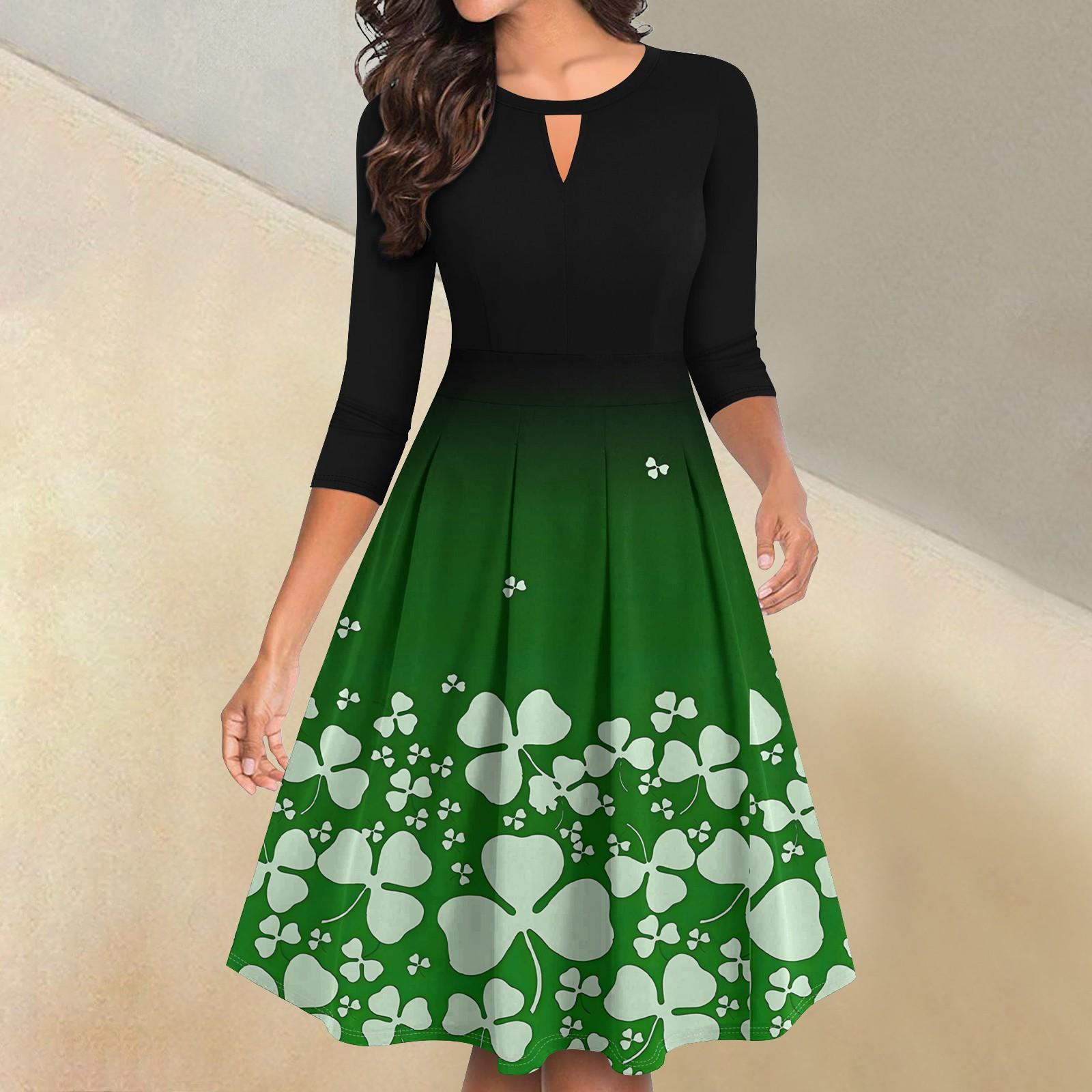 

Женское повседневное и модное платье с цветочным принтом, рукавом 3/4, карманом и молнией сзади XL арбуз красный