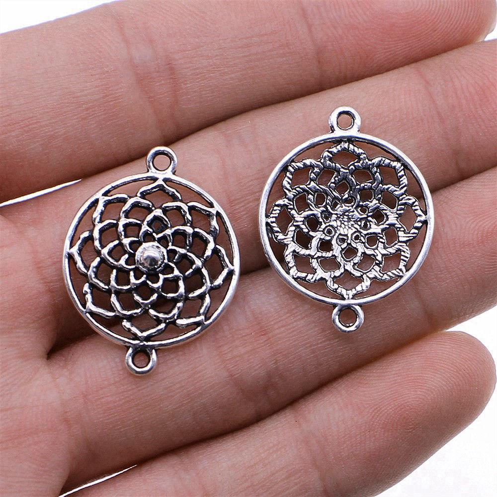 Flower Petal Connectors Botanical Themed Antique Bronze Zinc Alloy Jewelry Making Connect Charms Extender Connectors