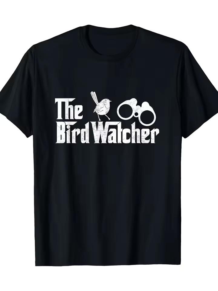Men Women The Bird Watcher Vintage Graphic T-Shirt Bird Binoculars Print Birding Lover Casual Unisex Summer Short Sleeve Tee