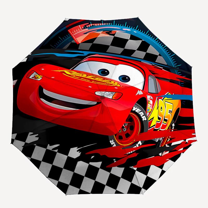 

Disney Lightning McQueen,Race Car,Checkered Flag Manual Opening and Closing Umbrella, 50-Rib Reinforced Folding Design, Lightweight