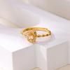 Pink Zircon Stainless Steel Ring for Women 18K Gold-plated Anti Fading Open Ring Wedding Jewelry Prom Accessories Christmas Gift