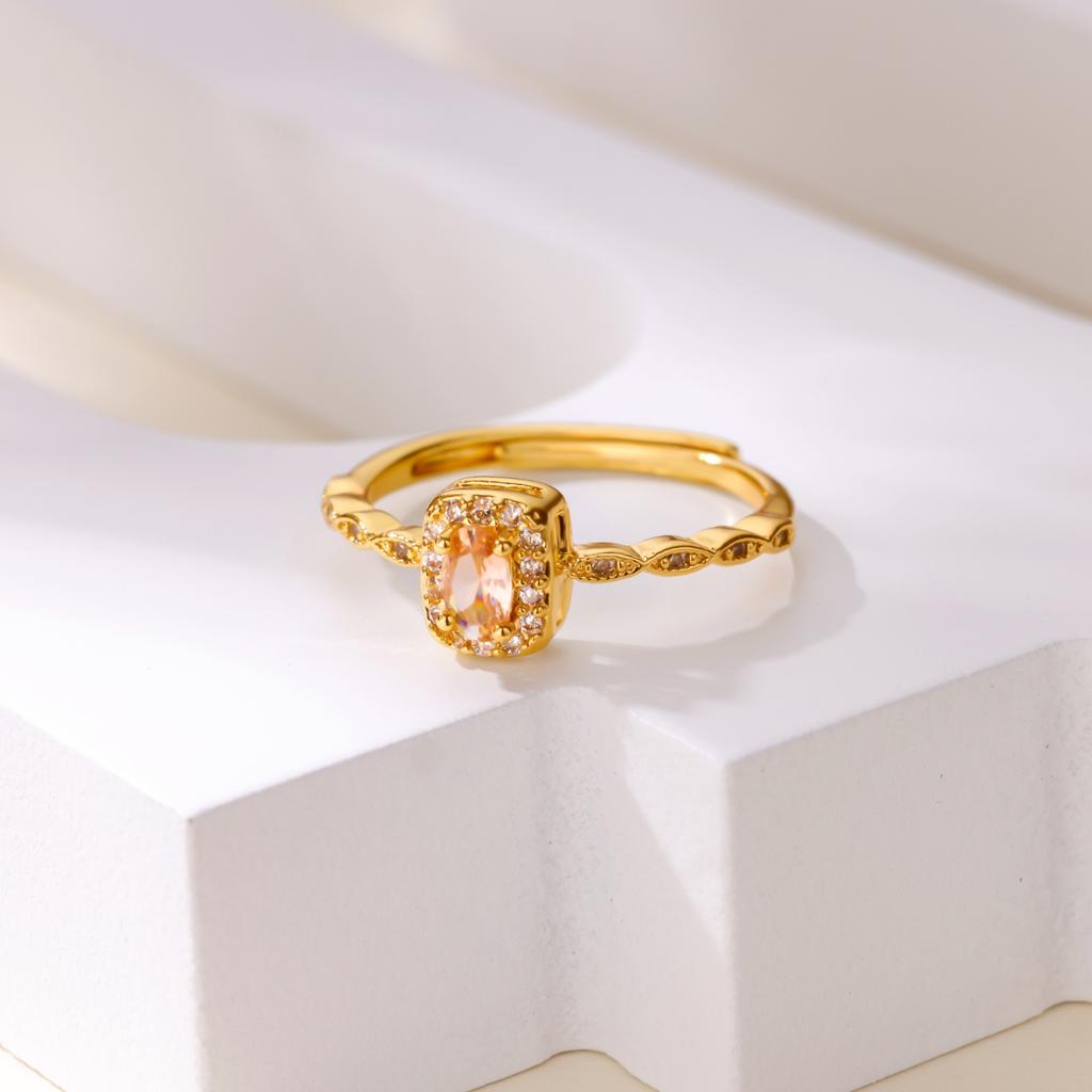 Pink Zircon Stainless Steel Ring for Women 18K Gold-plated Anti Fading Open Ring Wedding Jewelry Prom Accessories Christmas Gift