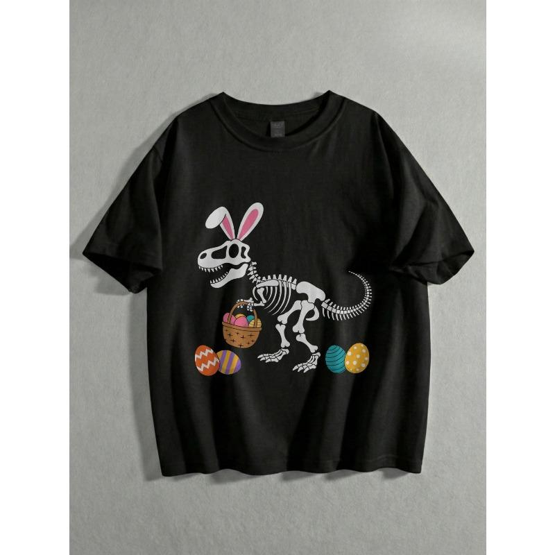 

European sizes Cute Holiday Outfit for Boys Featuring a Happy Easter T-Shirt with a Dinosaur Skeleton, Bunny Ears, And Easter Eggs 164cm чорний
