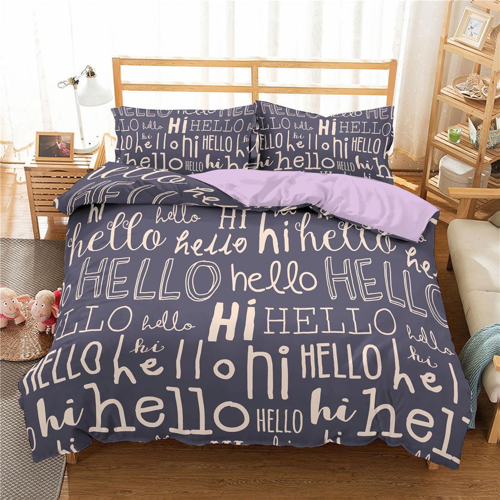 I Love You Duvet Cover Microfiber 2/3 Pcs Bedding Set Queen/King/Full/Twin Letter Hello Love Quilt Cover for Lovers Girls Spouse