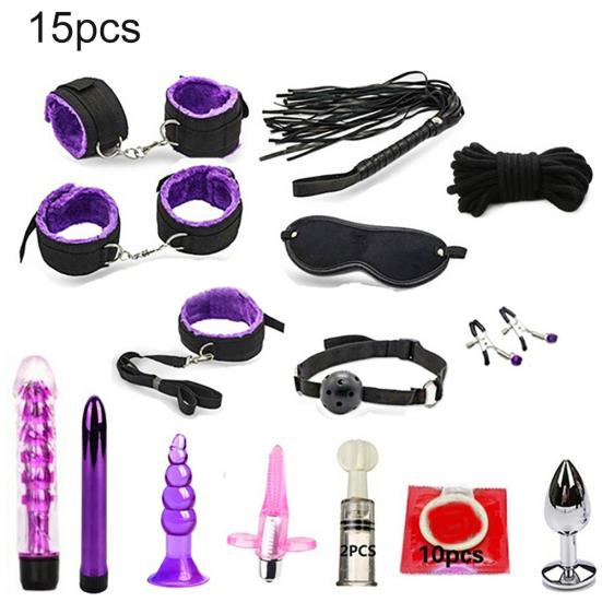 Plush Handcuffs Restraints Bondage Condom Dildo Choker Couples Sex Tool Set