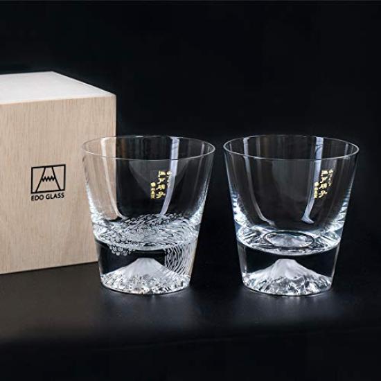Tajima Glass Fuji a Pair of Plain Fuji Rocks Glasses and a Fuji Rocks This Edo Glass Set Includes Two Whiskey and Rocks Perfect for and Other A
