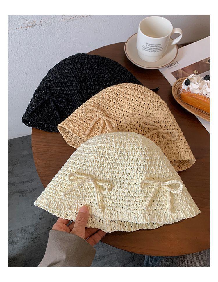New bucket hat women's summer sunshade sunscreen straw woven basin hat versatile face small wide brim woven hat