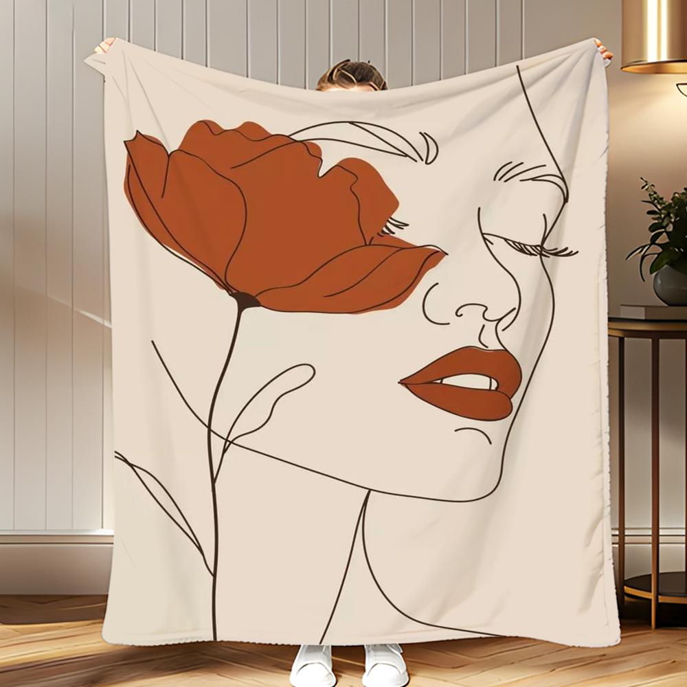 Abstract Face Collection Print Throw Soft Coral Fleece Blanket 310gsm Fluffy Warm Throw for Sofa Bed Couch Bedroom Decor