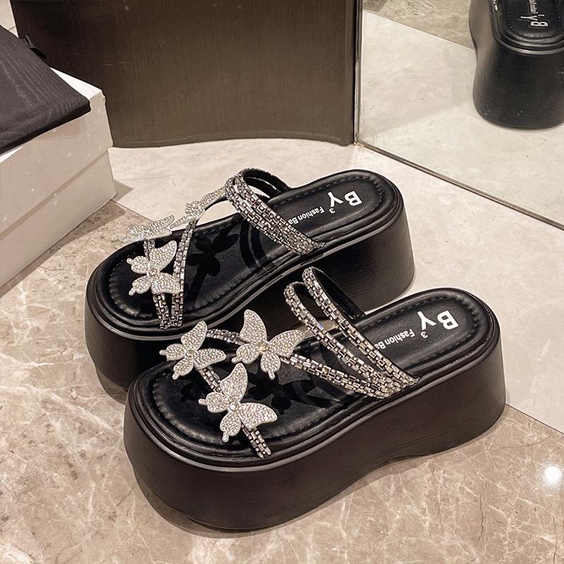 Premium slippers female summer wear rhinestones fashion fairy style with skirt 2025 new muffin thick-bottomed sandals