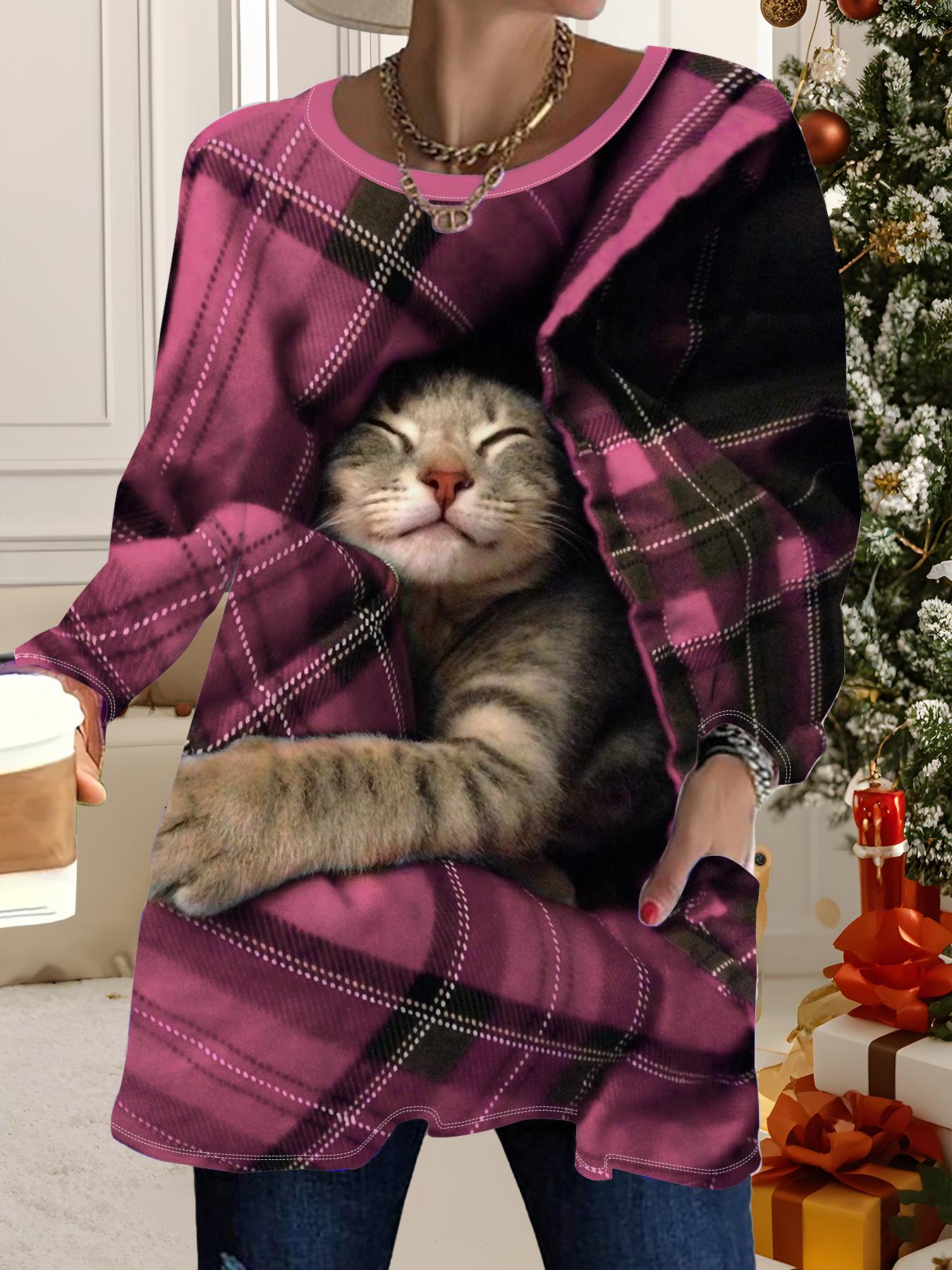 

Осень-Зима 2025 Новые Женские Топы Большого Размера, Модные Футболки с 3D-принтом на Рождество, с Круглым Вырезом и Длинным Рукавом 6XL розовый