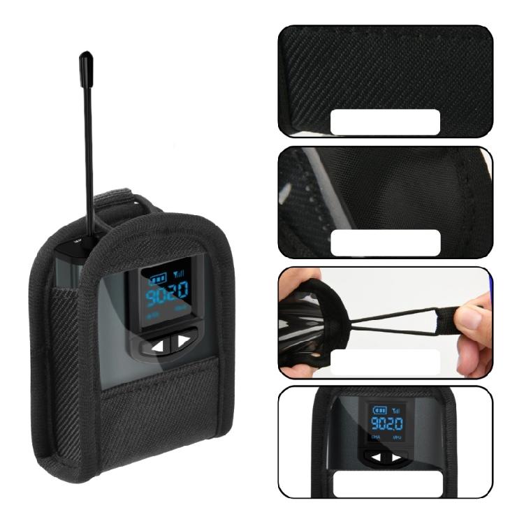Stage Ready Transmitter Carrying Bag Featuring Clear TPU Visibility Window and Hook Loop Fasteners for Secure Placement