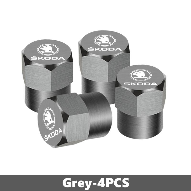 CFP5 For Skoda 4Pcs 3D Metal Tire Valve Caps Car Tyre Air Stems Cover Kamiq MK3 Roomster Rapid Kodiaq Karoq Fabia Enyaq