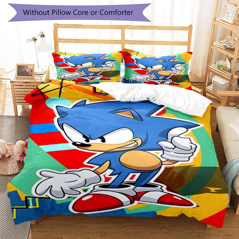 3pcs Sonic1 Design Cover Set - HD Printed Bedding with 1 Cover and 2 Pillowcases - Perfect for Home and Dorm Decor