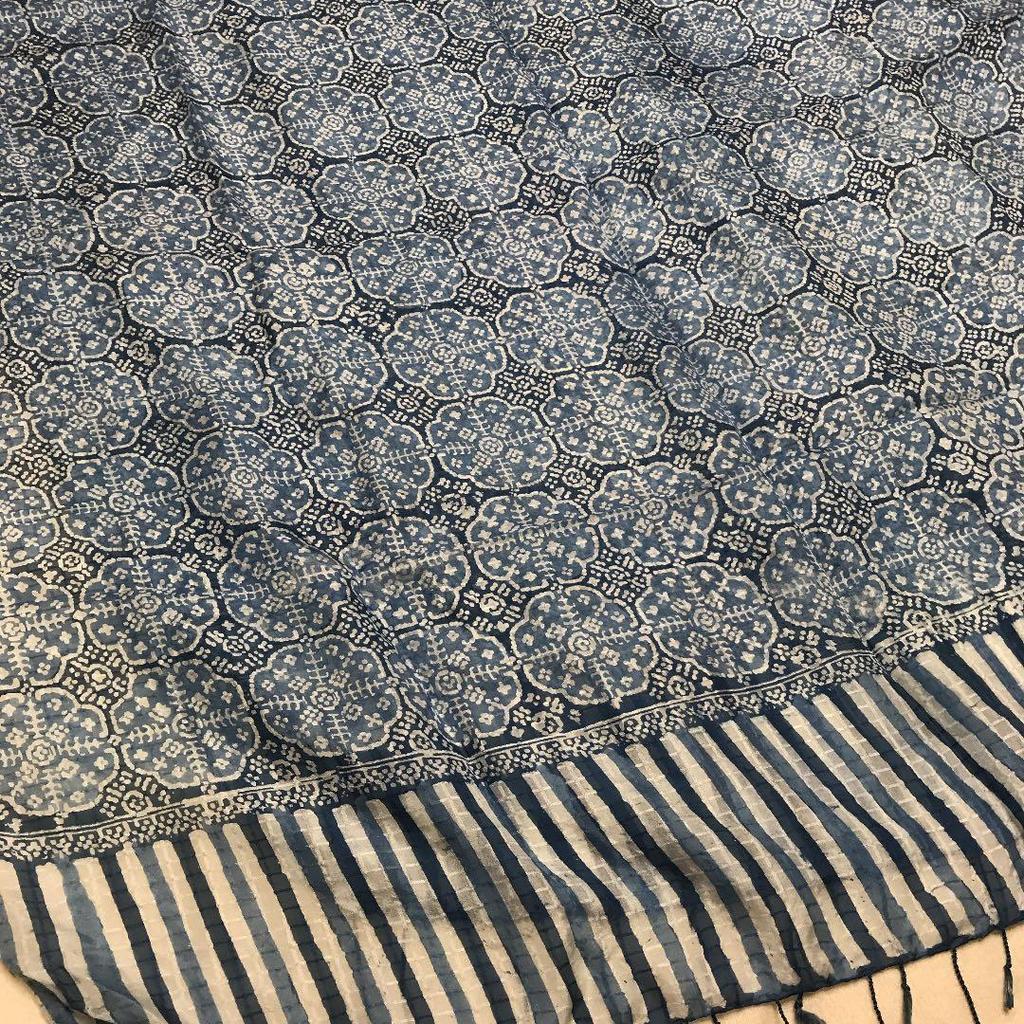 Used Stole, large size, embossed batik, indigo dyeing, silk, made in Jogjakarta