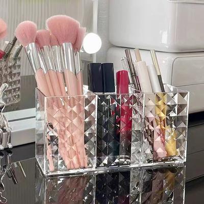 1PC Cosmetic Storage Box Makeup Brush Holder Organizer Lipstick Eyebrow Pencil Bathroom Storage Display Stand Diamond Acrylic