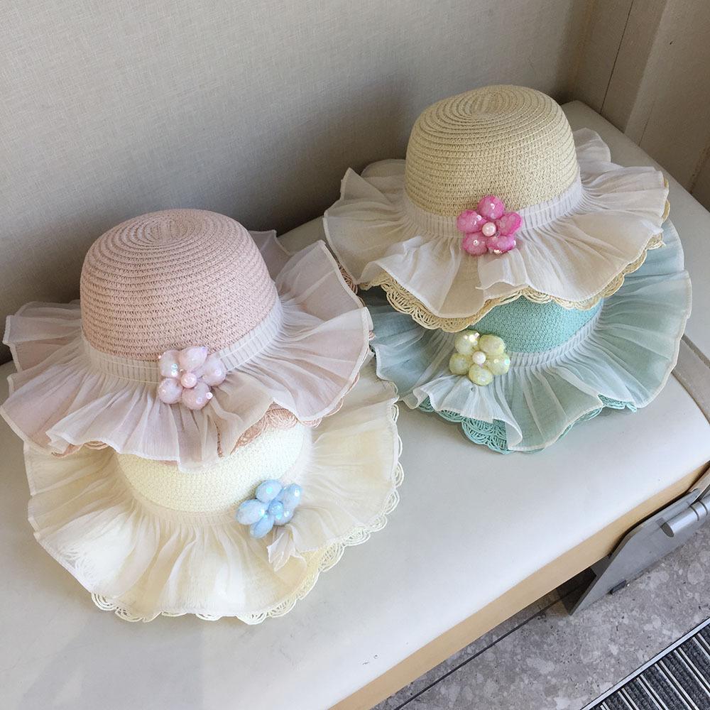 Girls Summer Straw Hat Wide Brim Sun Protection Fisherman Cap Princess Beach Vacation Sunshade Hat For Kids