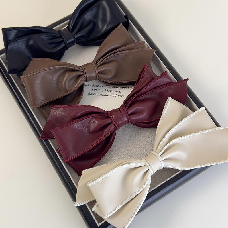 Synthetic Leather Bow Barrettes Women Elegant Ponytail Clip Hairpins Girls Bowknot Hair Clips Fashion Hair Accessories Headwear