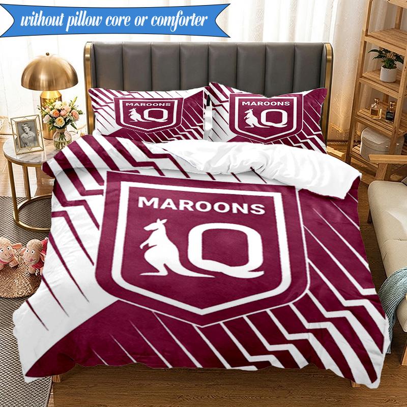 3PCS Australia Maroons Rugby Team Emblem Bedding Set 2D Printing (Includes 1 Duvet Cover + 2 Pillowcases Coreless), Bedroom decor,Fan gift