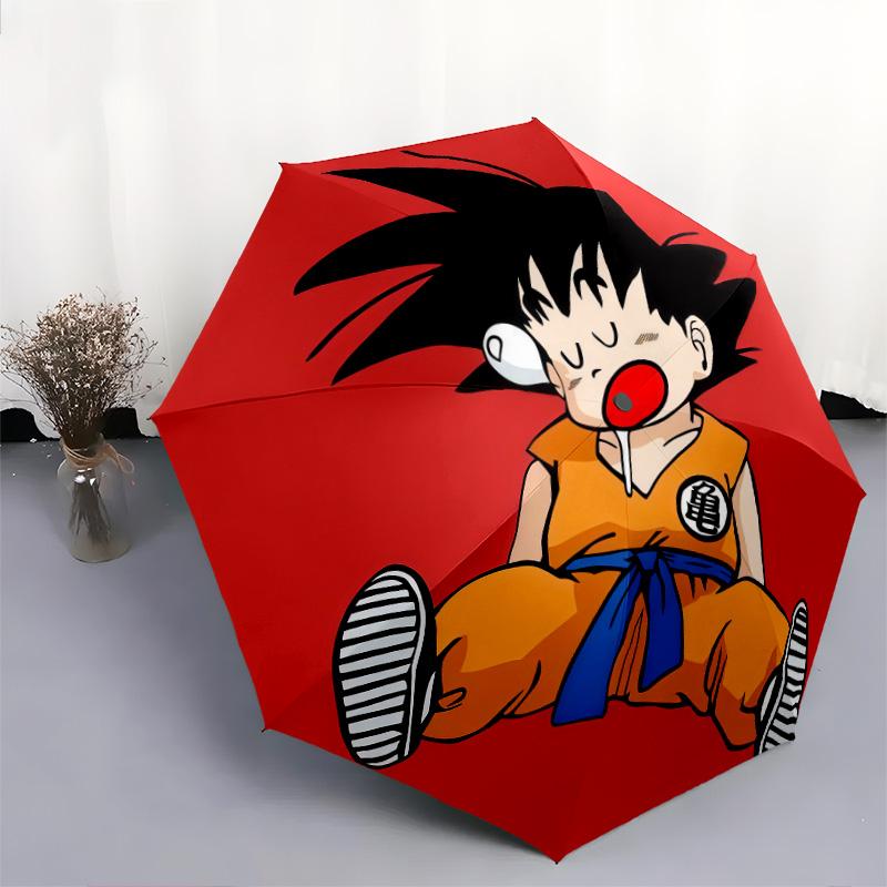 1 PC Automatic Folding Umbrella - Cute Cartoon Son Goku Pattern Portable Foldable Design With 8 Ribs Christmas Birthday Gifts