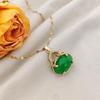 Kupfervergoldete Goldanhänger-Halskette mit grünem Zirkon-Kürbisdesign – Nicht verblassendes, hochwertiges Damen-Modeaccessoire im chinesischen Stil.