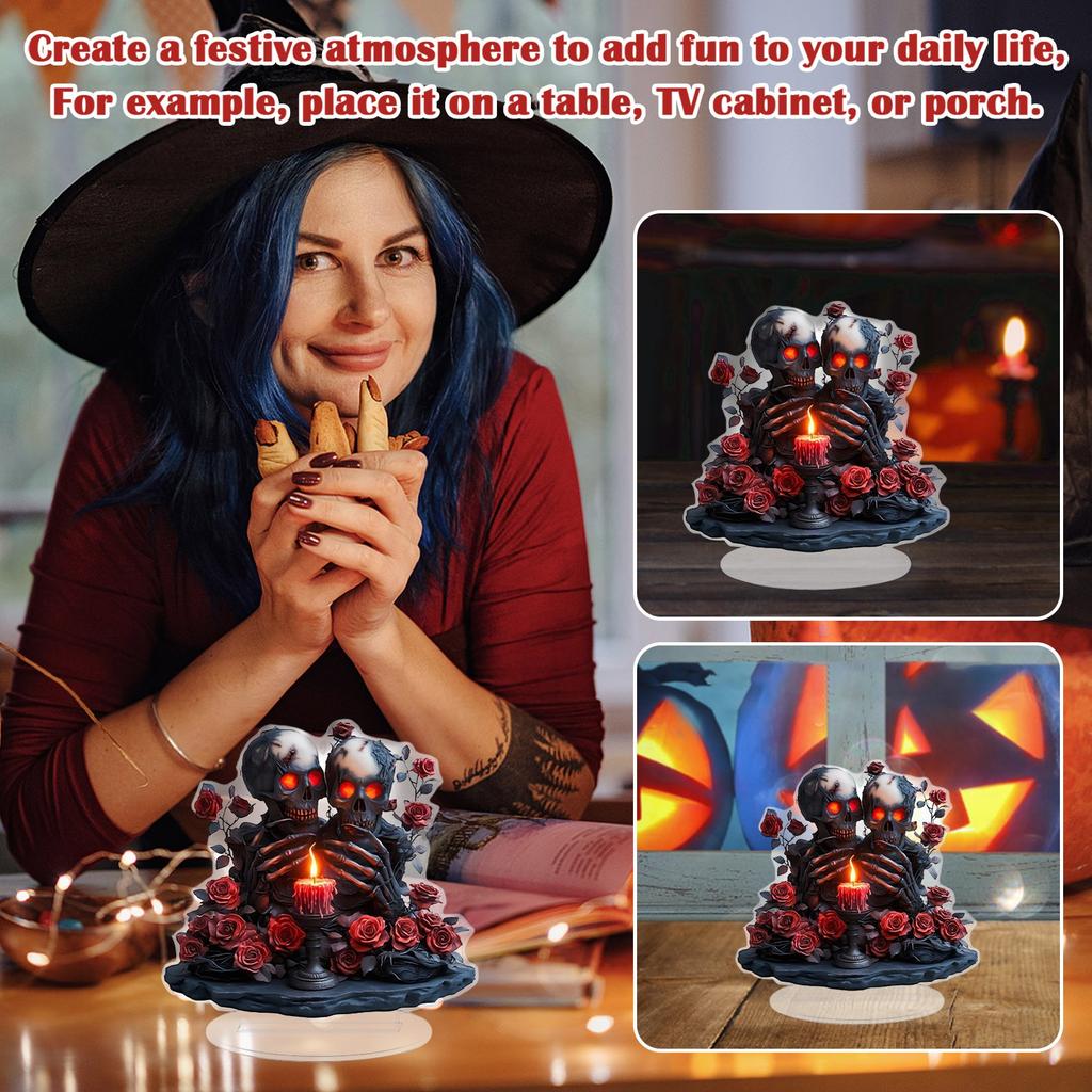 2DAcrylic Skeleton Couple Guarding Love And Red Rose Coffee Table Artwork Party Decoration Perfect Choice