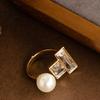 Square pearl open ring niche design light luxury personalized index finger ring simple and versatile exquisite ring women