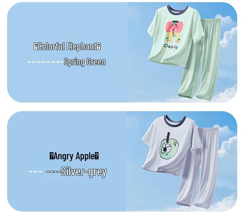 2025 Kids' Summer Pajamas: Short-Sleeved Long Pants Air Conditioning Set for Boys and Girls