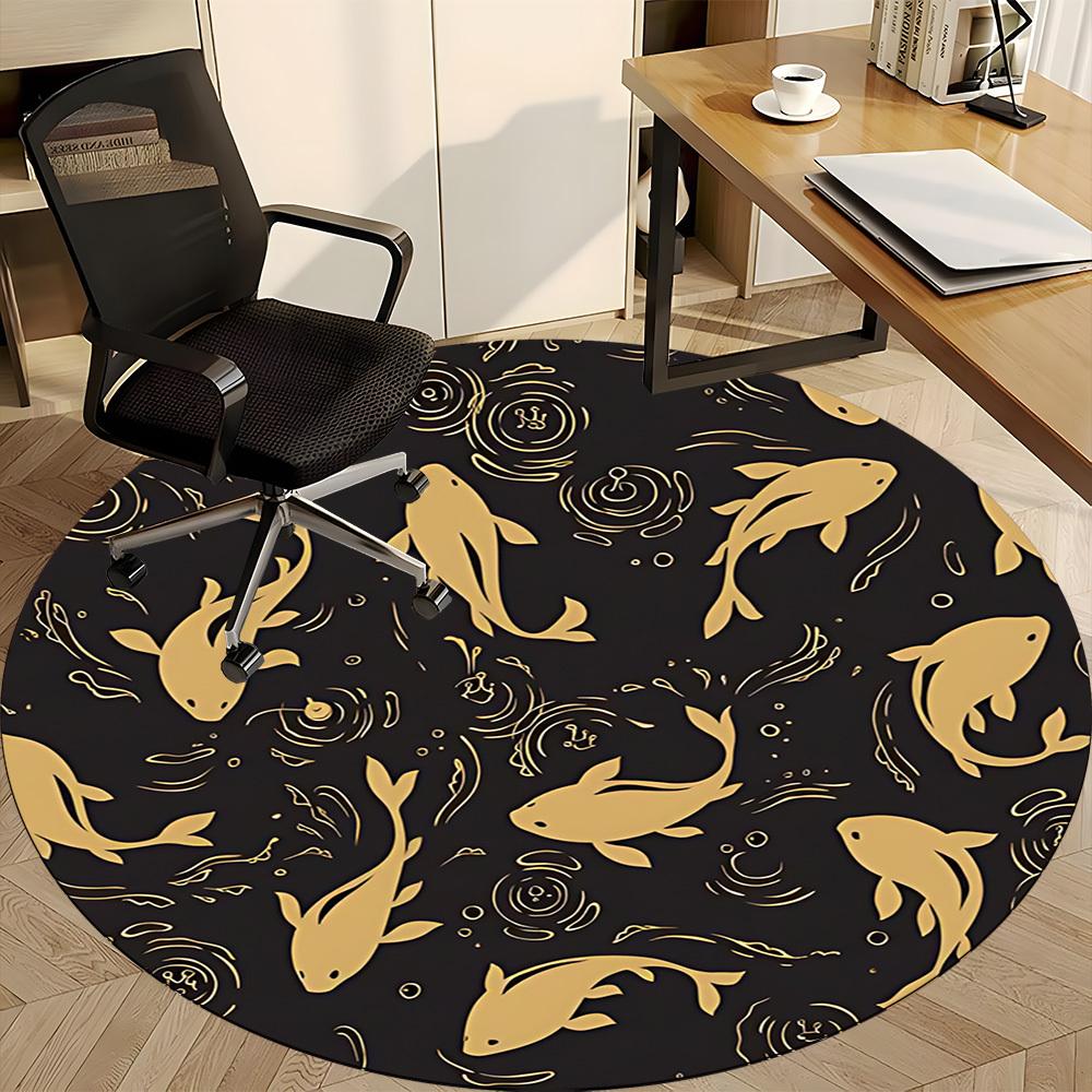 1pc Fish Pond Office Round Area Rug, Indoor Mat Suitable For Office, Under Office Chairs Bedroom Living Room Home Decor, Room Deco 130