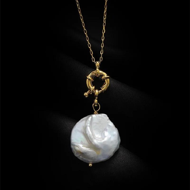 Damen Barock Süßwasserperlen Choker Halskette Mit 14 Karat Echtgold Kreis Anhänger Und Knebelverschluss Geschenk