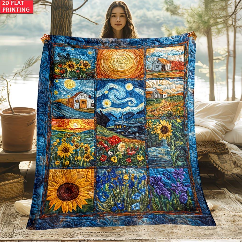 Pc Retro Owl Thin Blanket - Lightweight Flannel Throw for Sofa, Bed, Travel Livingroom and Bed - Digital Printing Fleece Blanket