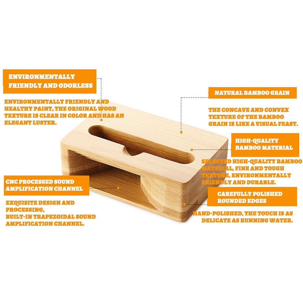 Wood Phone Speaker Amplifier Desktop Natural Wooden Cell Phone Stand Loudspeaker Dock Clear Calls Music Audio Player