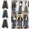 Kryoza Check Long Skirt with High Elastic Women's Skirt, A-Line Pattern, Waist, Stylish, Waist, Fall/Winter (BGZ01-Navy-S)
