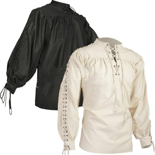 Fashion Men's Medieval Knight Warrior Costume Green Tunic Clothing Norman Chevalier Braid Pirate Saxon Shirt Men White Black