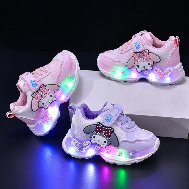 Sanrio Kuromi Child Casual Shoes New Led Light Sneakers Water Proof Plus Velvet Snow Boots Kids Anti-Slip Running Shoes