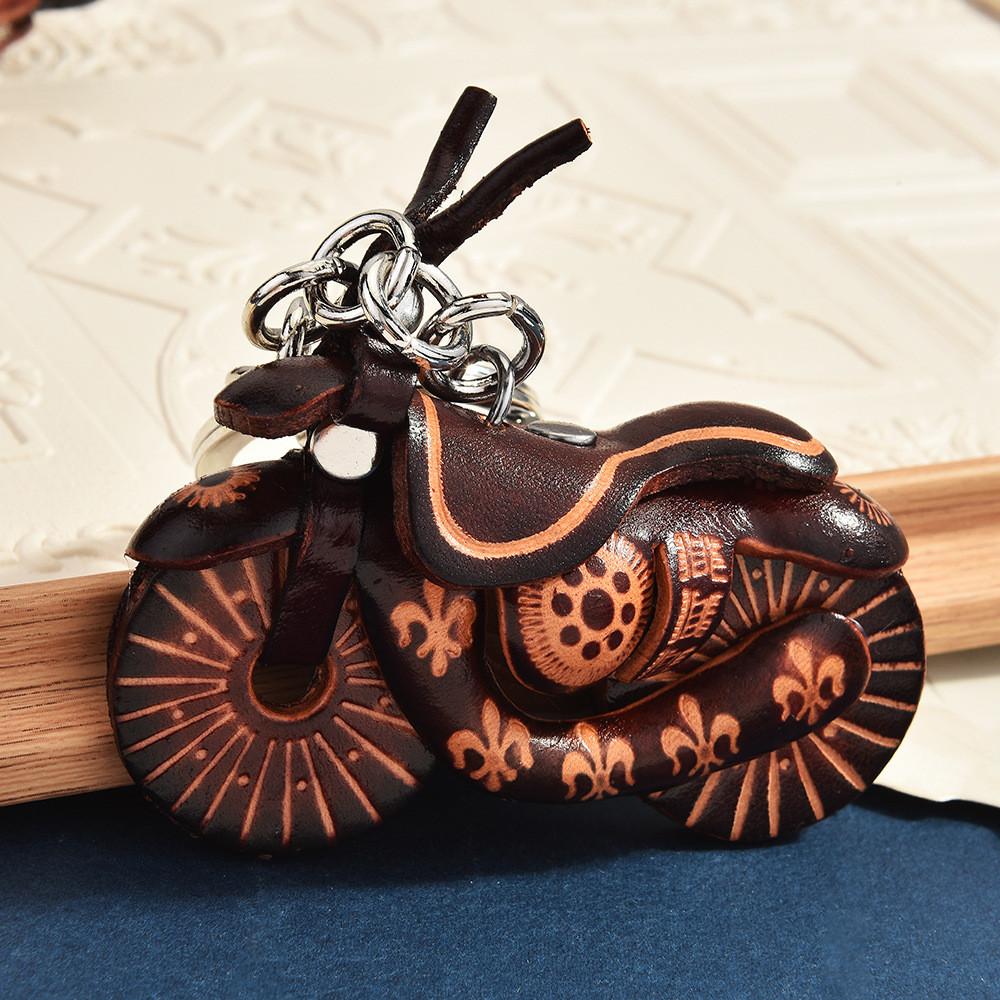 Vintage Leather Motorcycle Keychain With Handcrafted Finish For Bag Decoration And Cool Style