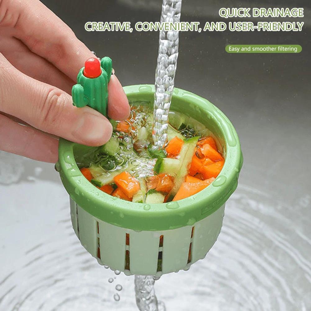1PCS Kitchen Sink Drain Strainer with Cactus Shaped Handle Sink Soft Filter Trap Kitchen Food Slag Strainer Kitchen Accessories