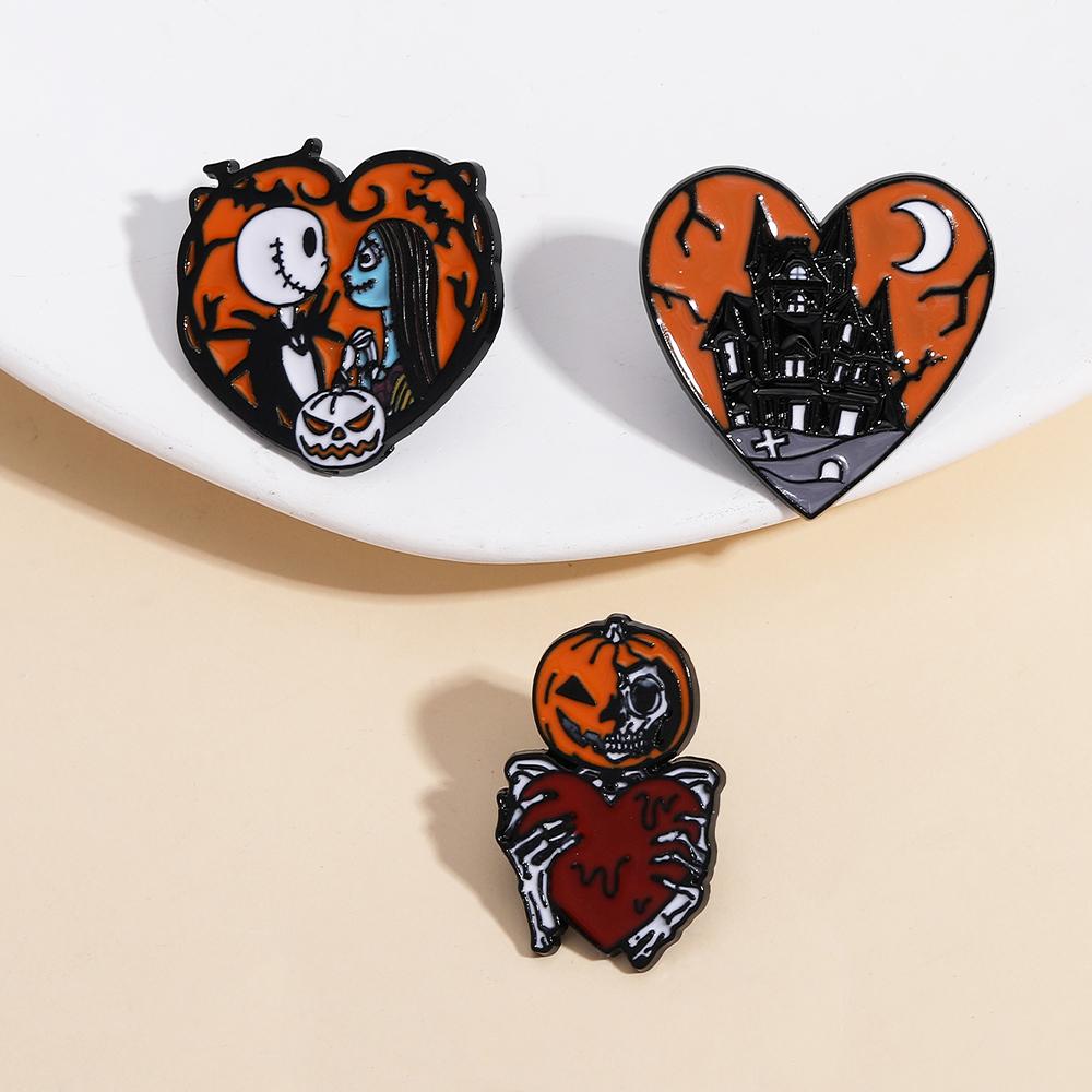 Creative Halloween Jewelry Ghost Collection Heart Brooches Haunted House Skull Pumpkin Head Shaped Pins For Festival Gift