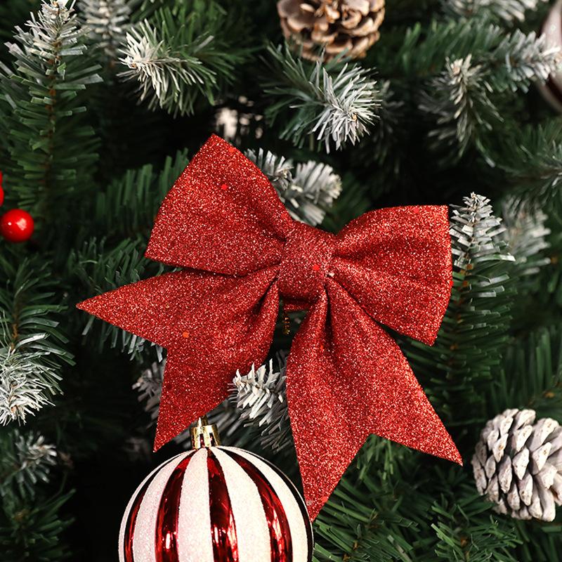 Christmas Decoration Bow Glitter Large Bow Ornament Xmas Tree Festive Holiday Hanging Decor Sparkling Gift Accessory Ornaments