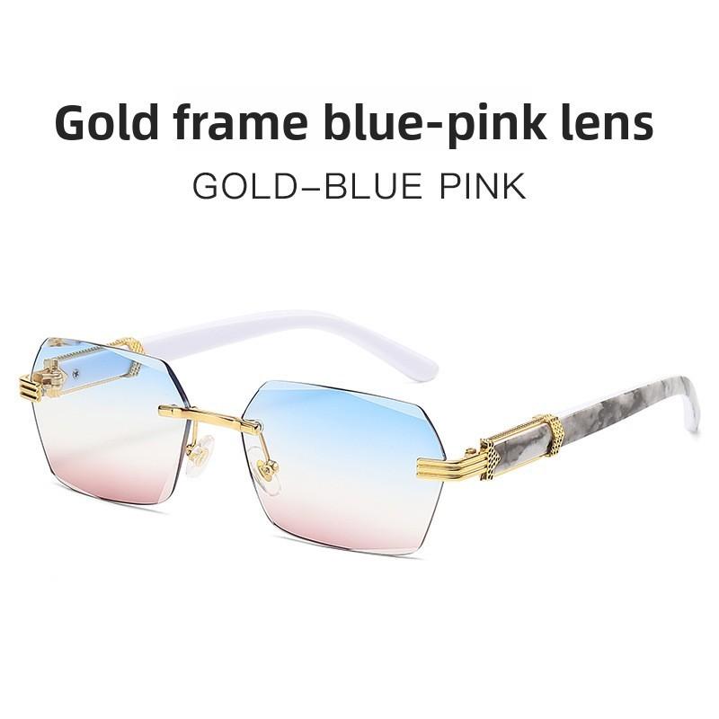 

Elegant Womens Frameless Geometric Sunglasses With Uv400 Lens For Beach Cycling And Social Events Blue Pink