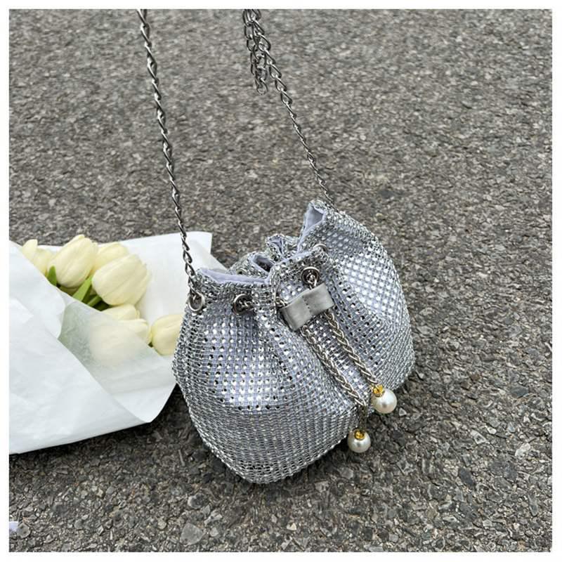 Koreanische Strass-Bucket-Handtasche – Damenmode Kette Umhängetasche