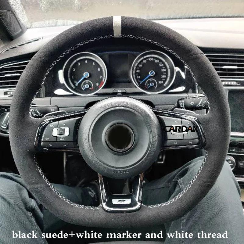 CARDAK DIY Suede Car Steering Wheel Cover for Volkswagen VW Golf R MK7 Golf 7 GTI VW Polo GTI Scirocco 2015 2016